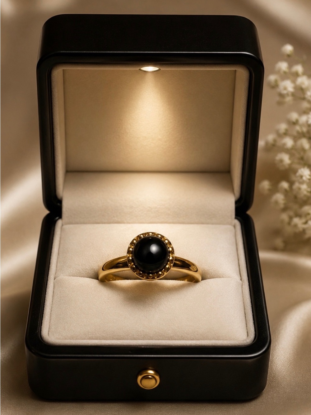 Sterling Silver 925 Black Onyx Ring Size 10 18K Gold-Over Solitaire Elegant